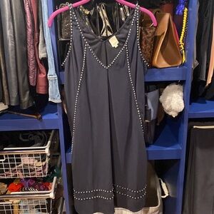 Ecru navy dress with crystal beads